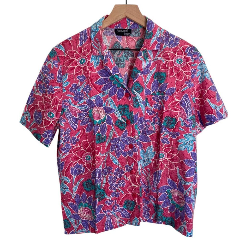 Vintage Fundamental Things Floral Button Up Collared Top Soft Retro M